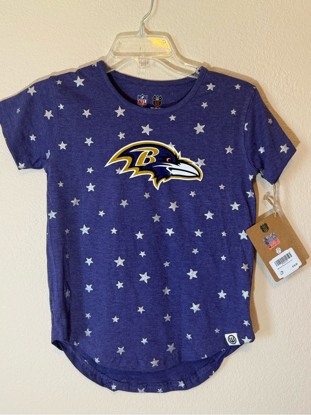 NWT Wes and Willy Baltimore Ravens Girls' Purple Star Short Sleeve Tee Sz L (12)